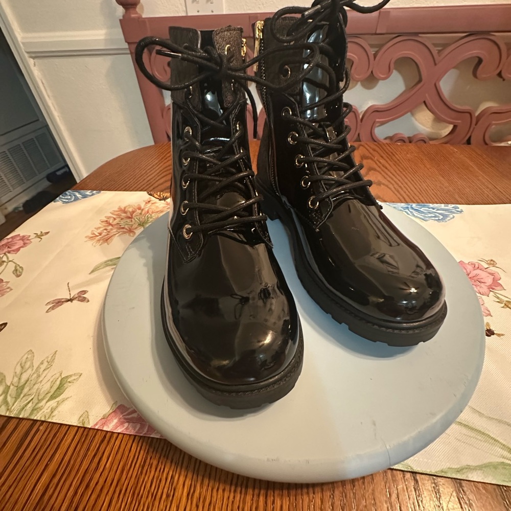 MICHAEL Michael Kors Black Combat Boots with Glossy Finish